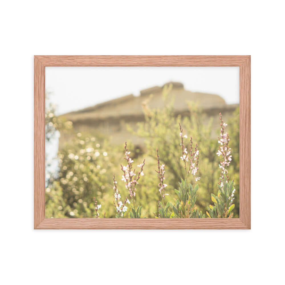 Flowers in front of Ancient Greek temple