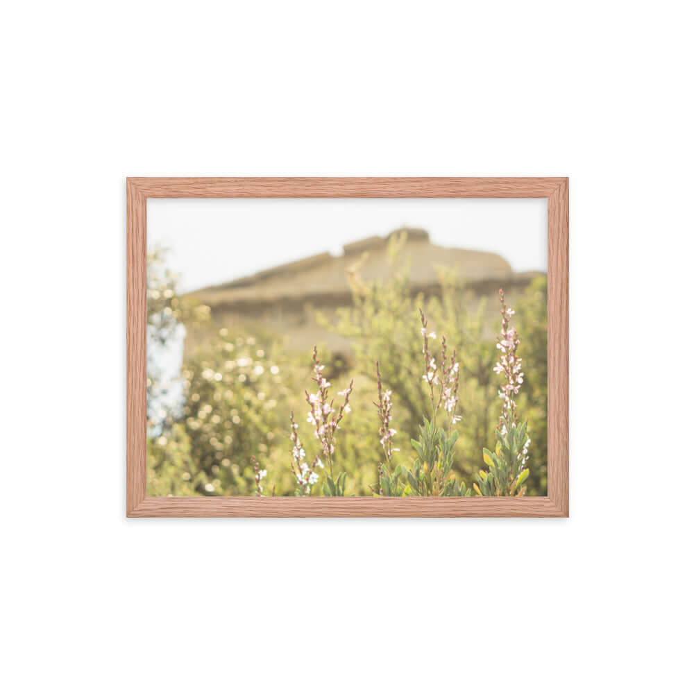 Flowers in front of Ancient Greek temple