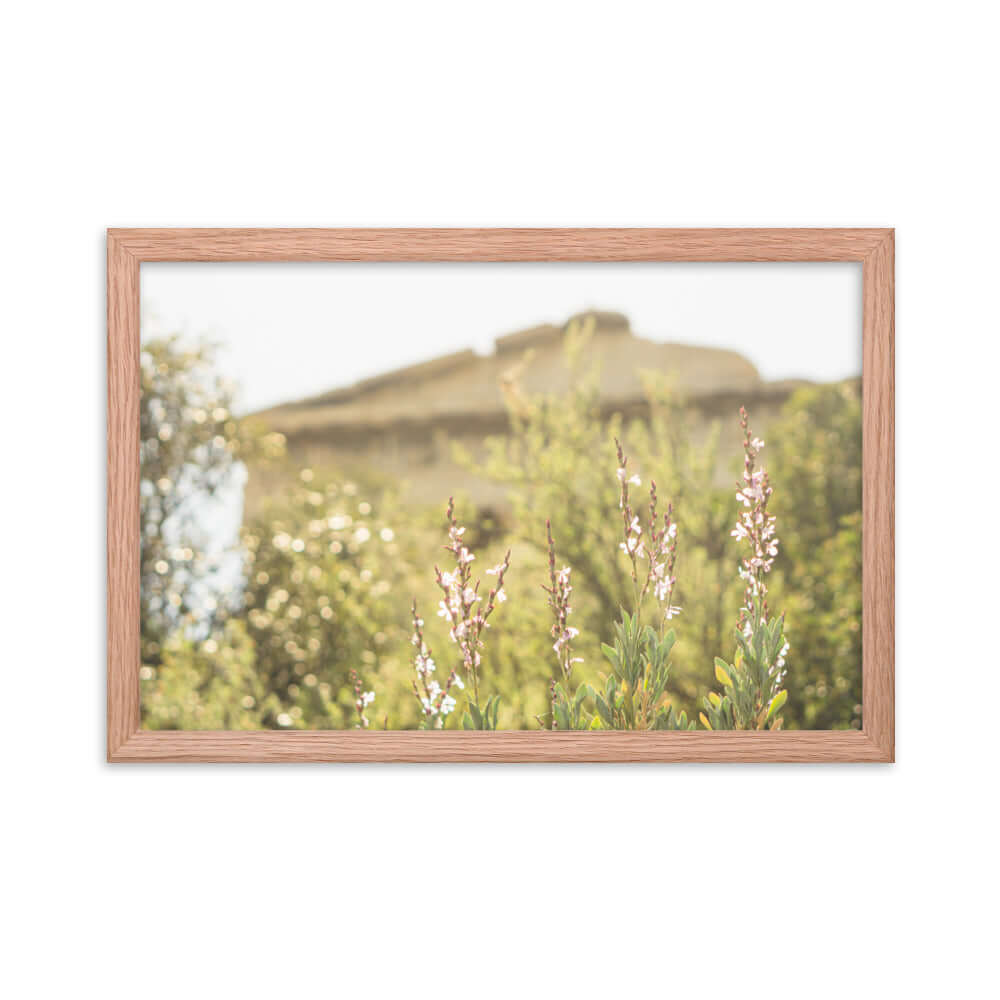 Flowers in front of Ancient Greek temple