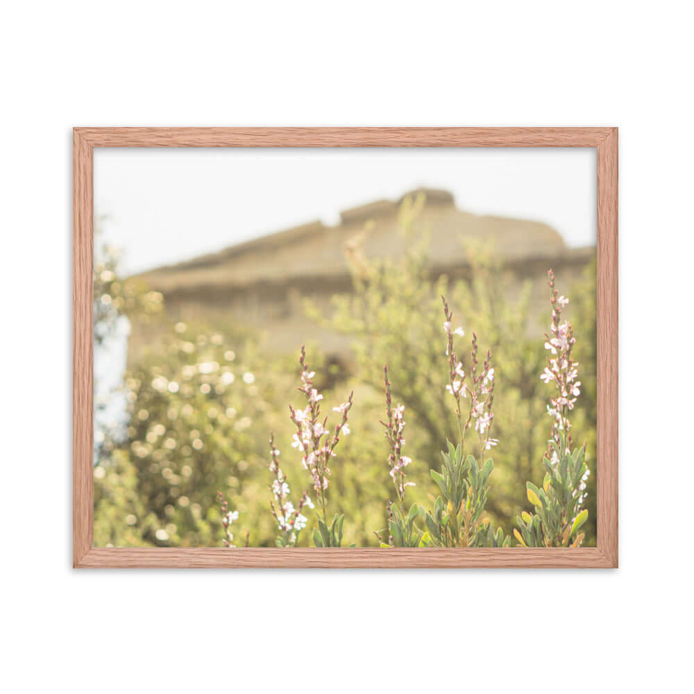 Flowers in front of Ancient Greek temple