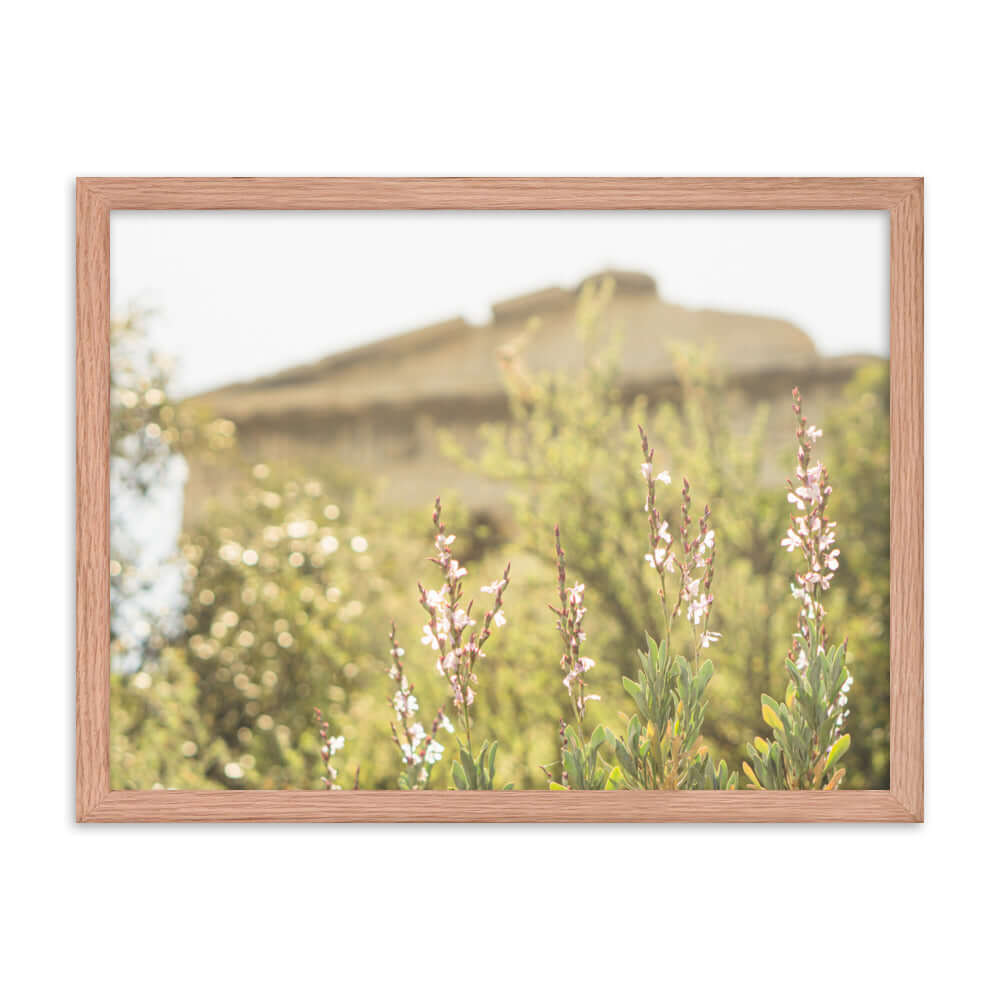 Flowers in front of Ancient Greek temple