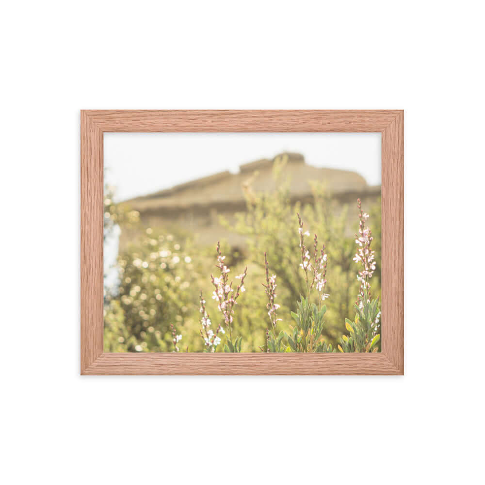 Flowers in front of Ancient Greek temple