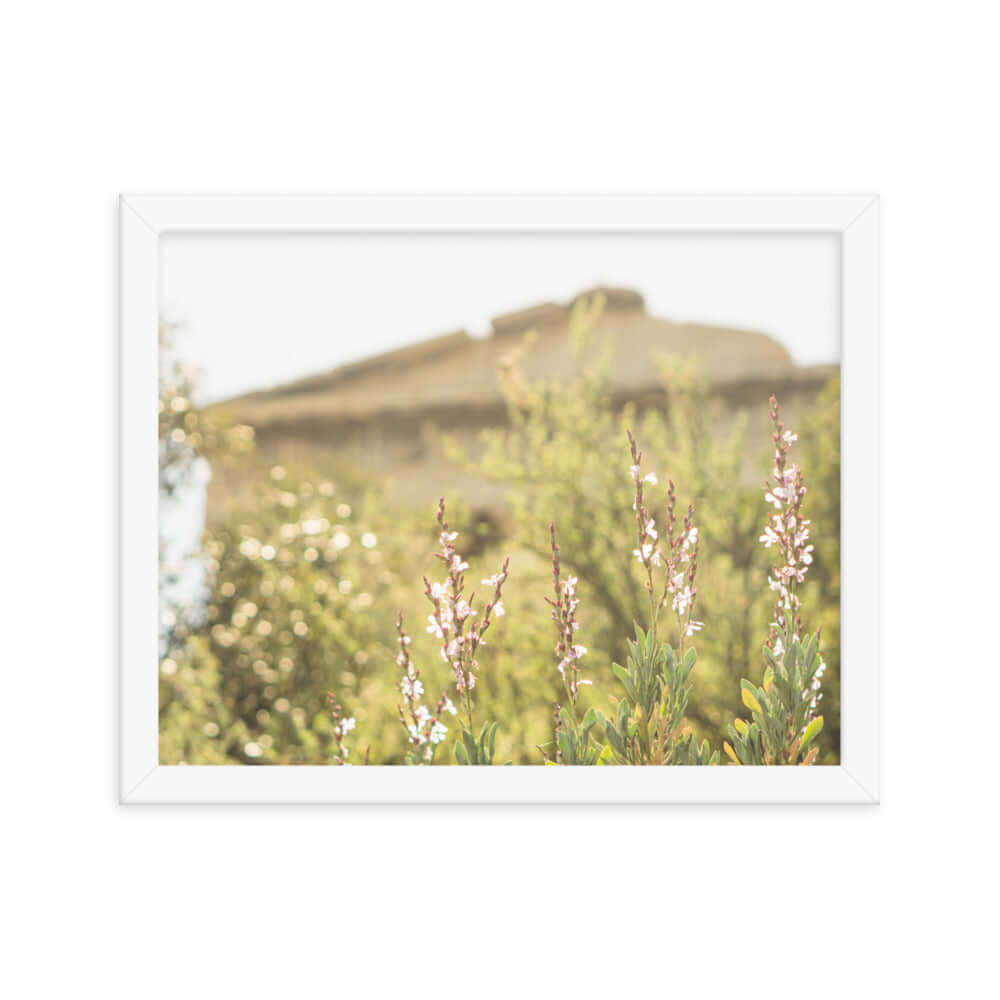 Flowers in front of Ancient Greek temple