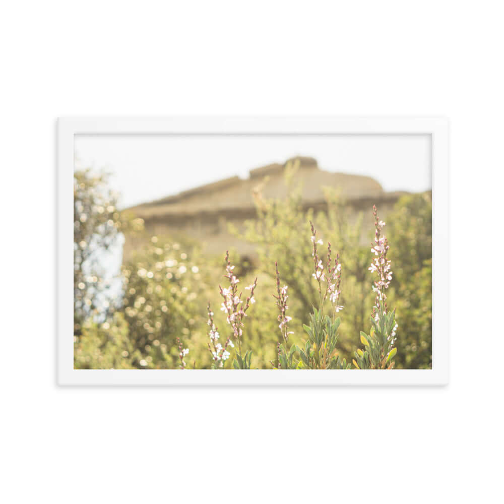 Flowers in front of Ancient Greek temple