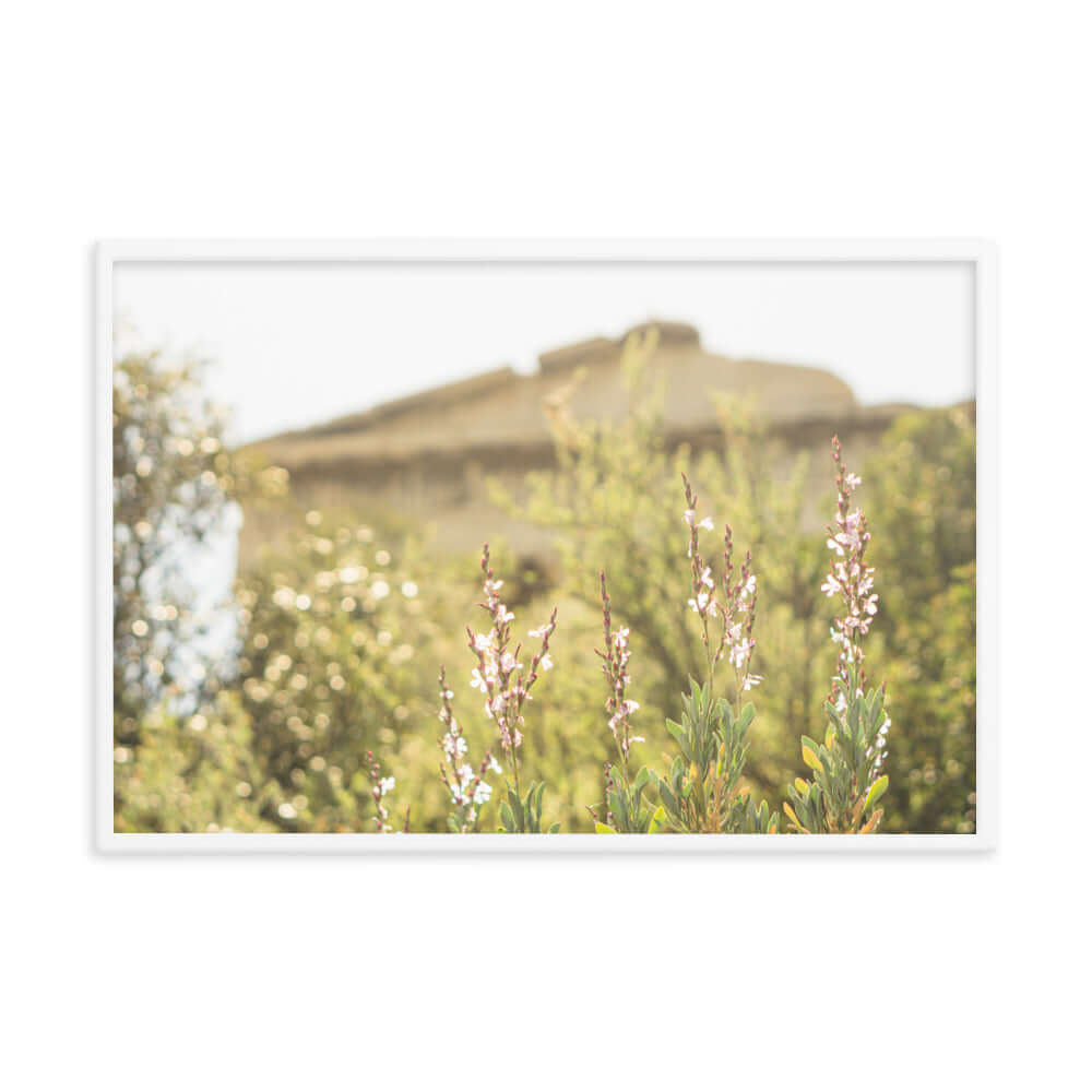 Flowers in front of Ancient Greek temple