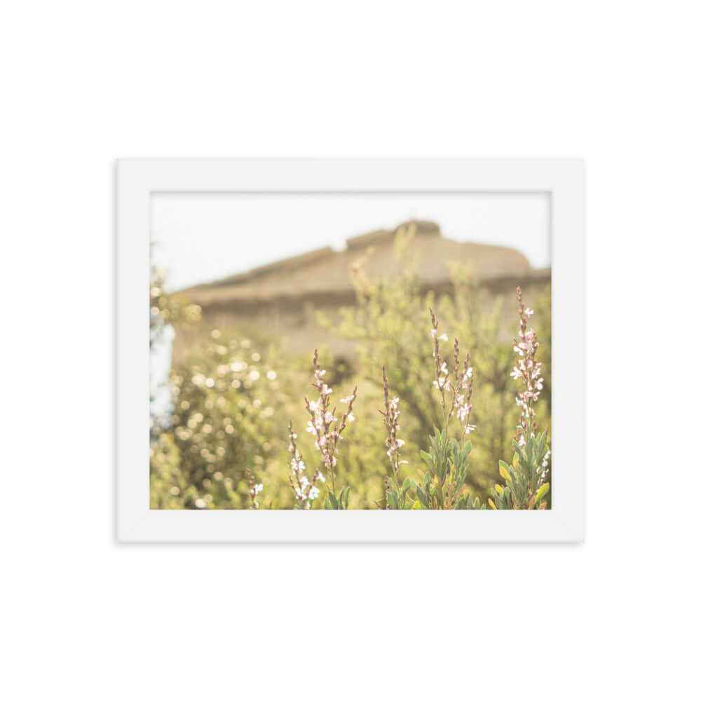 Flowers in front of Ancient Greek temple