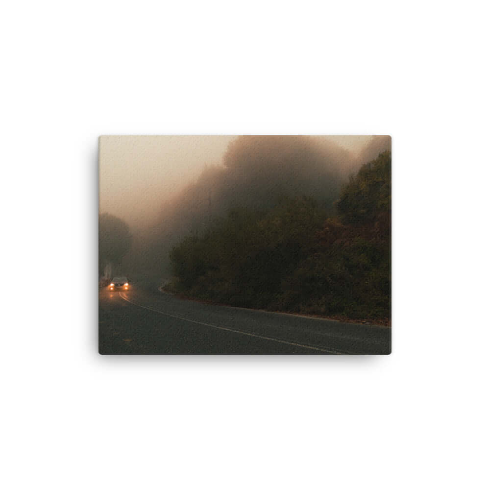 Metal print of a car driving in a foggy scenery